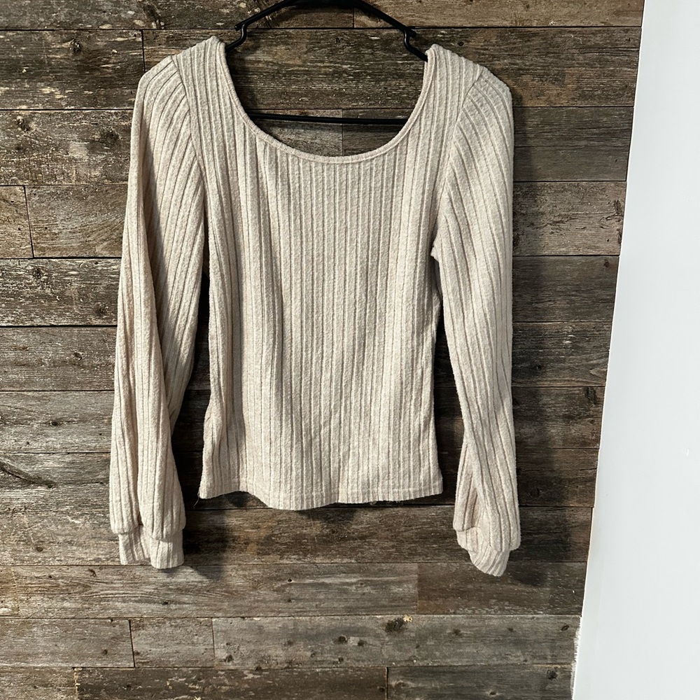 Beige Ribbed Knit Top - S - Picture 2 of 2